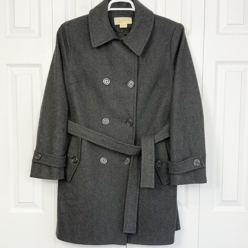MICHAEL Michael Kors Gray Wool Blend Double-Breasted Peacoat w/ Belt 14